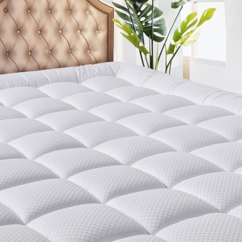 MATBEBY Full Size Mattress Pad - Cooling Breathable Mattress Topper, Quilted Fitted Mattress Protector, Pillow Top Mattress Cover with 8-21" Deep Pocket, Soft, Machine Washable, White, 54x75 Inches