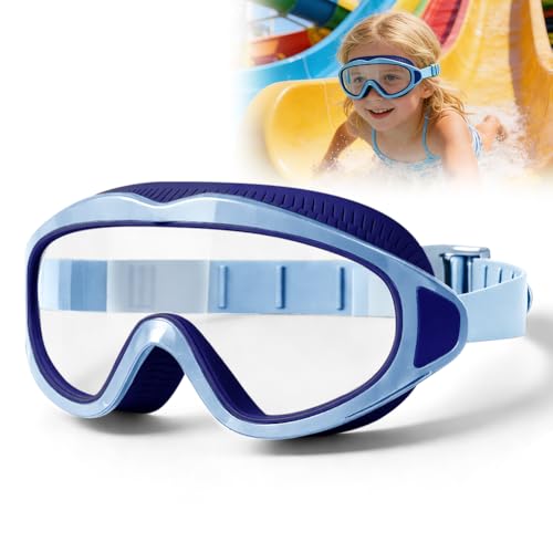 FARYODI Gafas de natación para niños, gafas de buceo para niños de 4 a 12 años, lentes grandes, antivaho, impermeables, cómodas, para hombres, mujeres, niños, niñas (azul cielo)