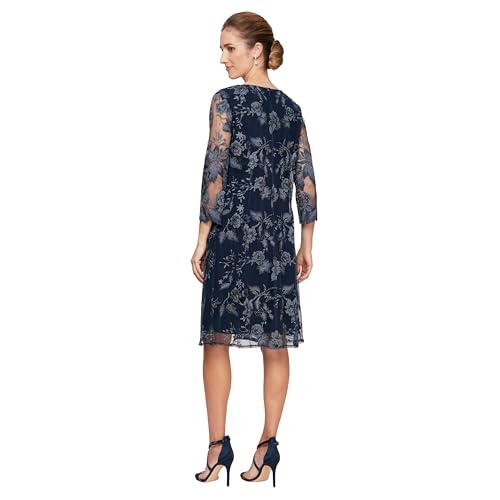 Image of Alex Evenings Womens Midi Scoop Neck Shift Dress with Jacket (Petite and Regular)