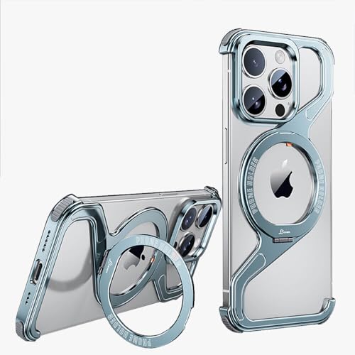Étui en métal en forme de Z pour iPhone 15 Pro bleu clair magnétique