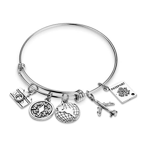 Monond WENATA Travel Bangle Bracelet - Graduation and Wanderlust Gift - Inspirational DIY Jewelry for Adventurers (Travel Charm BR)