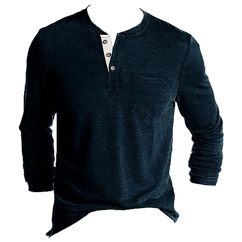 Men Henley Long Sleeve Shirts Fashion Classic Slim Fit Shirt Button Cotton Solid Casual T-Shirt with Pocket (X-Large,Royal Blue 3)