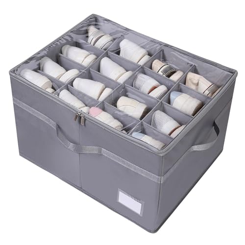 Boîte de rangement chaussures pliable à compartiments et poignées robustes