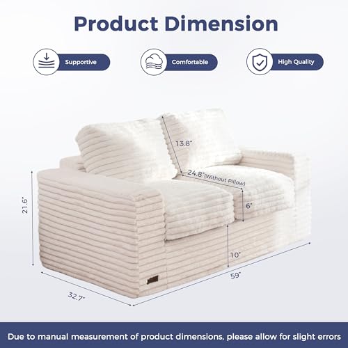 Image of MAXYOYO Loveseat Sofa Couch, Upholstered Bean Bag Chair Cloud Seat for Adults, Boneless Couch with Cushion & Pillows, Sofa in A Box, No Assembly Required, Faux Fur Beige