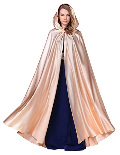 BEAUTELICATE Umhang Damen mit Kapuze Satin Cape Mantel Lang für Hochzeit...