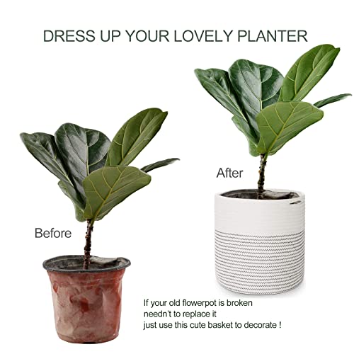 Oradrem Woven Cotton Rope Plant Basket For 11 12" Flower Pot Floor Indoor Planters, Decor Basket For Plants Storage Organizer Modern Home Decor (12" X 12", White) #TOP3