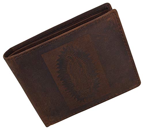MARSHAL Guadalupe Virgin Logo RFID Genuine Leather Mens Bifold Wallet2