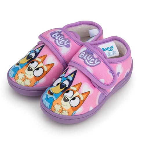 Bluey Girls Slippers Pink Toddler & Kids Indoor House Shoes with Strap Faux Fur Lining & Anti-Slip Sole Kids Character Slippers UK Shoe Sizes 512 (11)
