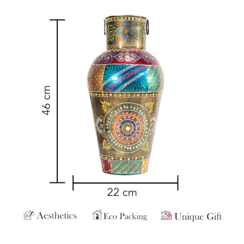 Image of Nostrae by Ekhasa Handpainted Metallic Tall Flower Vase for Home Decor (Large) | Long Flower Vase Gift for Weddings, Housewarmings | Decorative Metal Vase for Living Room, Office & Bed Corner
