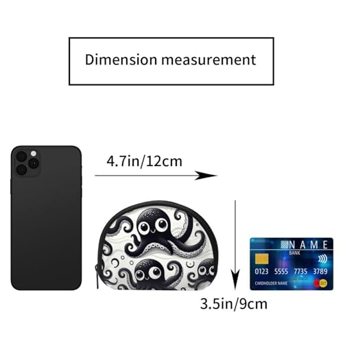 Portable Coin Purse Cute-Black-Cartoon-Inkfish Mini Zippered Money Pouch Card Holder2