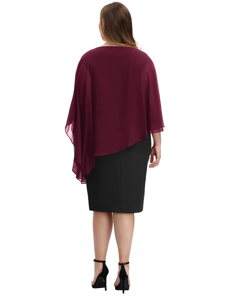 Hanna Nikole Damen Große Größe Chiffon Cape Cocktailkleid Knielang Abendkleid mit Overlay