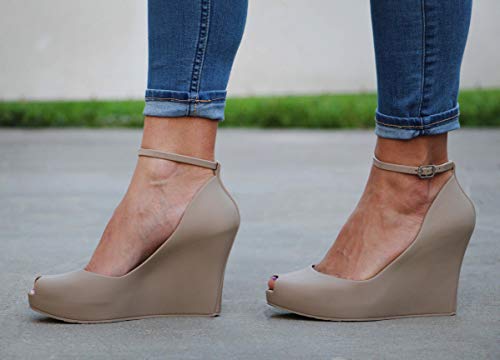 Buy BOMBELLA Jelly Wedge Platform Sandals Women High Heels Open Toe Leg  Ankle Strap Espadrilles Pumps Cushioned Ladies Strappy Buckle Slide Chunky  Shoes Girls Sexy Fashion Summer Comfort (8, Nude) at Amazon.in
