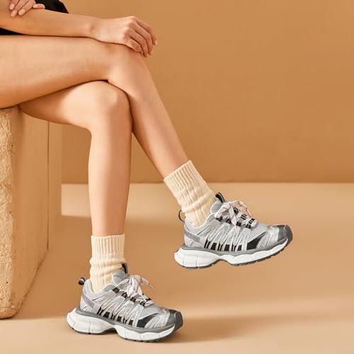 BEAU TODAY Women's Walking Shoes, Chunky Platform Fashion Sneakers for Women, Comfortable Casual Lightweight Lace-up Gym Workout Athletic Tennis Shoes2