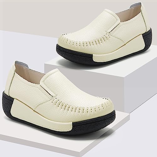 Image of UZB Women's Slip On Loafer Leather Comfort Casual Platform Shoes