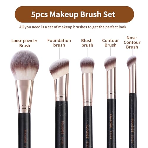 MAANGE Makeup Brush Set 5-Piece Professional Synthetic Makeup Brushes for Foundation, Blush, Power Concealer & Contour Application Travel Make Up Brush with Box (Black) - Image 3