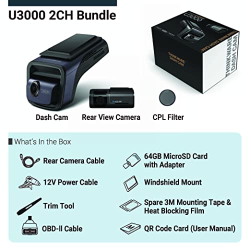 Image of THINKWARE U3000 4K Dash Cam Front and Rear 2CH STARVIS 2 Sensor Super Night Vision Dashcam for Car Camera 5GHZ WiFi GPS Radar Buffered Parking Mode CPL Filter Red Light Speed Camera Alerts OBD Cable