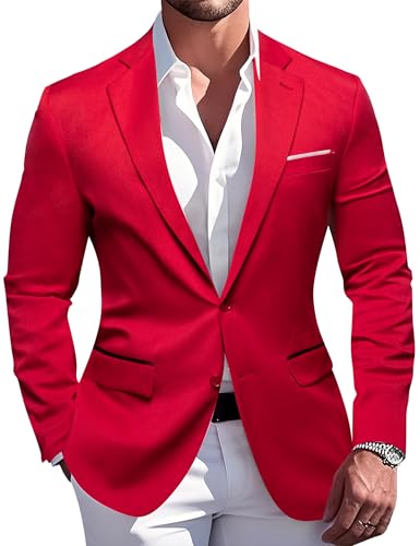 Barry.Wang Red Blazer Men Suit Jacket Two Buttons Summer Sport Coat Lightweight Homecoming Wedding Business Daily Dress