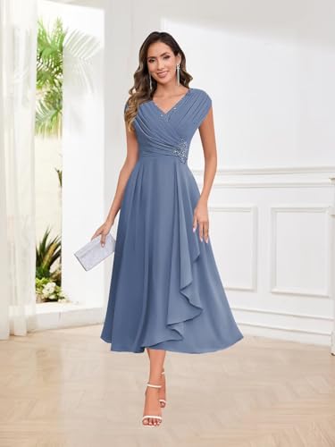 Cape Sleeve Mother of The Bride Dresses for Wedding Lace Chiffon V Neck Ruffles Formal Wedding Guest Dress2