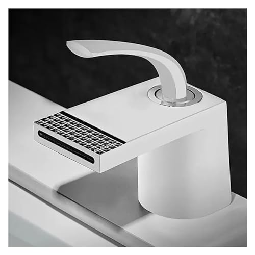 Grifo mezclador agua fría y caliente con salida de cascada blanca