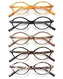 JM 5 Pack Oval Reading Glasses for Women, Trendy Blue Light Blocking Computer Readers with Spring Hinges + 2.50