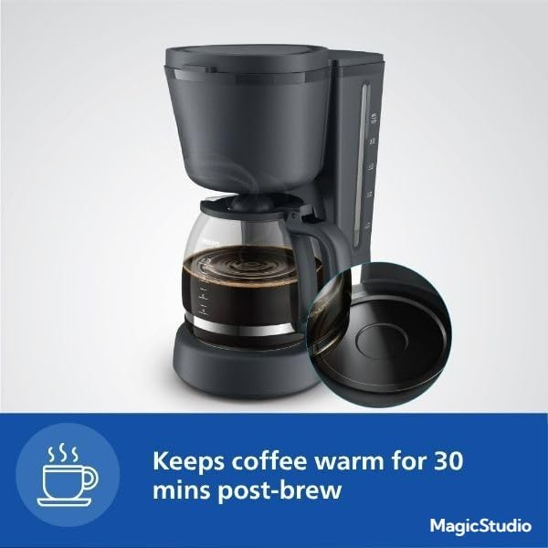 Image of Drumstoneᴬˢᴰ 𝗦𝗽𝗲𝗰𝗶𝗮𝗹 𝟓 𝗬𝗲𝗮𝗿 𝗪𝗮𝗿𝗿𝗮𝗻𝘁𝘆 Drip Coffee Maker HD7430 /90 | 1000W Coffee Machine with Glass Carafe, Auto Shut-Off & Easy Clean Filter