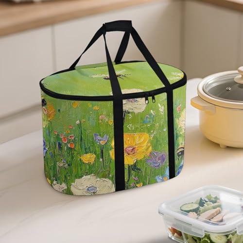 Insulated Slow Cooker Bags for Most 4-8 Quart – Portable Travel Carrier with Zipper & Handle, Beach & Picnic Lunch Tote Painted Floral Print2
