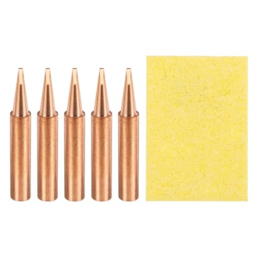 Image of MECCANIXITY 5 Pcs 900M Soldering Iron Tips Copper Non-magnetic Welding Head with Cleaning Sponge Pad Replacement for Solder Station Tip (900M-T-1.2D)