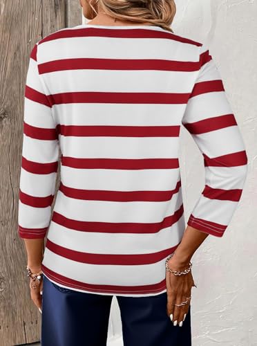 LilyCoco Womens Tunic Striped 3/4 Sleeve V Neck T Shirts Casual Botton Shirt2