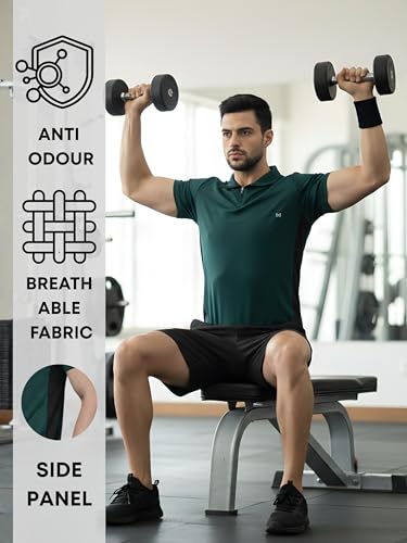 Image of White Moon Dryfit Tshirt for Men, Gym T Shirt for Men Workout - Running with Collar Zipper Neck and Side Panel, Quick-Dry, Anti-Odor Sports Tshirt, Lightweight & Breathable