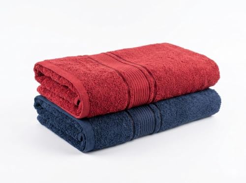 Image of Bath Towel Set of 2 | 380 GSM 100% Cotton Large Size Towels | Highly Absorbent, Quick Dry & Lightweight | Soft Bath Towels for Men & Women (Maroon & Navy Blue)