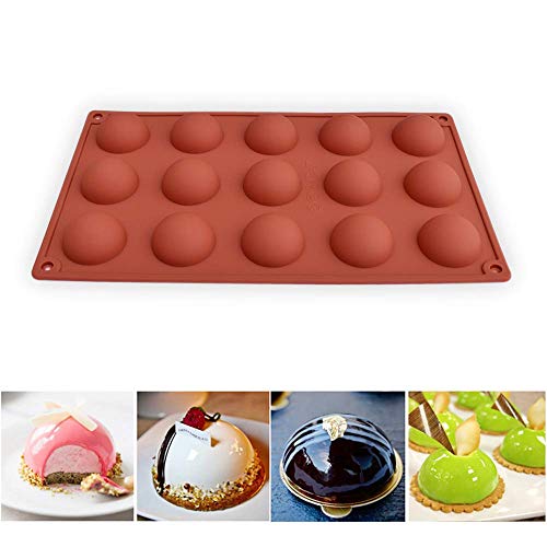 image for homEdge Small 15-Cavity Semi Sphere Silicone Mold, 3 Packs Baking Mold