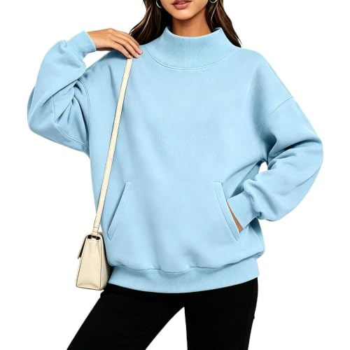Cethrio Mockneck Sweatshirt Mock Neck Sweatshirt Women Fall Long Sleeve Pullover Tops with Pockets Fall Tops for Women 2026 Sudaderas Deportivas Para Mujer Capsule Wardrobe Pieces Light Blue - image 6
