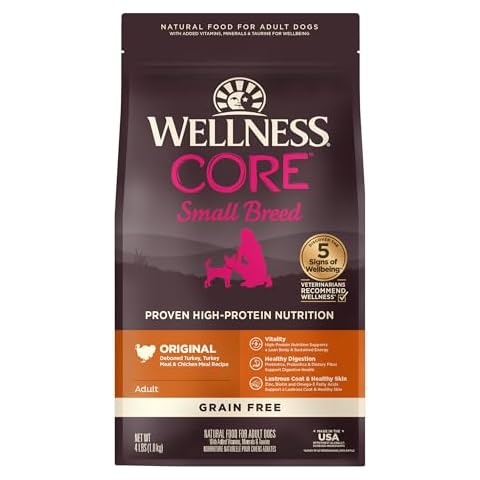 Wellness Natural Pet Food CORE Grain-Free High-Protein Small Breed Dry Dog Food, Natural Ingredients, Made in USA with Real Meat (Adult, Turkey, 4-Pound Bag) Cover