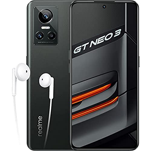realme GT neo 3 150 W - 12+256GB 5G ロック解除スマートフォン、150W SuperDart 充電、MediaTek Dimensity 8100 プロセッサー、120Hz スーパー OLED スクリーン、デュアル Sim、NFC、アスファルト ブラック