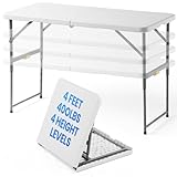 4 Foot Foldable Table with Built in Handle & Steel Legs, 4FT Portable Adjustable Height Heavy Duty...