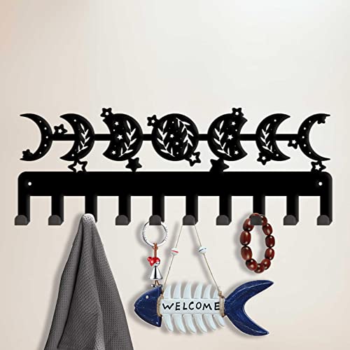 SUPERDANT Moon Phase Key Holder, Metal Wall Hanging Hooks, 10-Hook Rack, Gothic Decorative Hanger for Kitchen Bedroom, Mug - Image 2