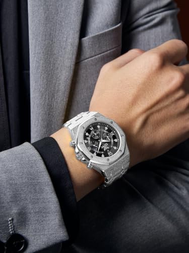 Image of OPK Men Analog Automatic Watches Waterproof Multifunction Chronograph Diamond Moon Phase Luminous Stainless Steel Band Wrist Watches
