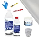 DD Composite Reparatur-Set Auto, Boot und Motorrad 700g Epoxidharz mit Härter, 600g Spachtelmasse, Glasfilamentgewebe, Handschuhe, Pinsel, Rührstab, Mischbecher
