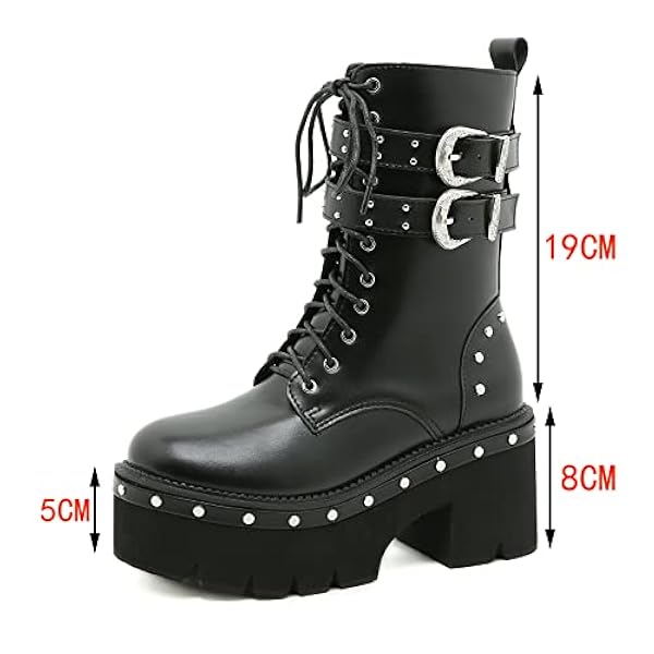 Damesplatform enkellaarzen dikke hoge hak veter-up rits Zwarte short laarzen punk bezaaid gothic punk laarzen,zwart,37 EU