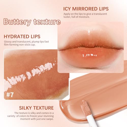Image of 2PCS Lip Gloss with Brown Lip Liner Lip Combo Set - Honey Nude Warm Beige Shade for Natural Everyday Lips, Lip Plumping Effect, Hydrating Glossy Shine, Over Lip Makeup for Fuller Looking Lips