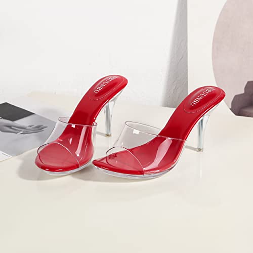 Image of NBUUNBU Silver Clear Heels For Women Dress Shoes Transparent Strap Sexy Stilletos Heels Open Toe High Silver Heeled Sandals Pump Mules