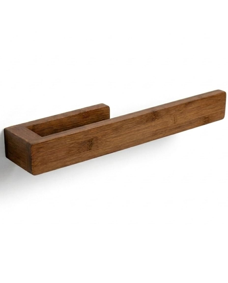 Porta Asciugamani Bagno - Bambù Naturale - Adesivo Extra Forte - Nessuna Perforazione - Facile da Installare - Design Minimalista - Resistente all'Umidità - 30cm