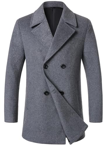 HOOD CREW Men's Classic Double Breasted Pea Coat