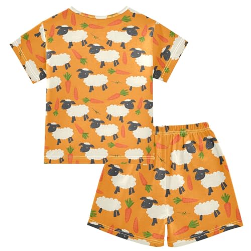 ALAZA Sheep Carrot Yellow Pajamas Short Sleeve 2 Piece Sleepwear Top and Bottom Pajama Set Unisex2