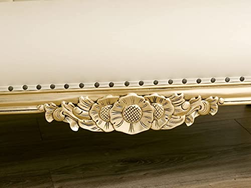 Image of Chaise Lounge Royal Carving Sofa Design Golden Polished and Leatherette Cover (Cream) 3-Person Sofa