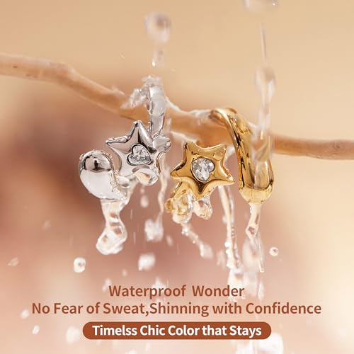 Chunky Gold Rings for Women Stainless Steel Non Tarnish Star&Heart Cubic Zirconia Teardrop Ring 18K Gold Plated Statement Dome Rings Stackable Jewelry for Women3