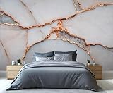 Elegante papel pintado abstracto blanco y cobre para dormitorio, mural a gran escala inspirado en Kintsugi, decoración de pared fácil de instalar para hogares modernos. 300x210cm (No es autoadhesivo)