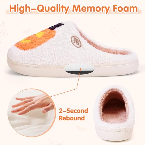 Halloween Pumpkin Slippers for Women, Cozy Plush Spooky Slippers, Ghostface Cartoon Slipper, Non-Slip Fluffy Halloween Christmas Gift, Women’s Size 63