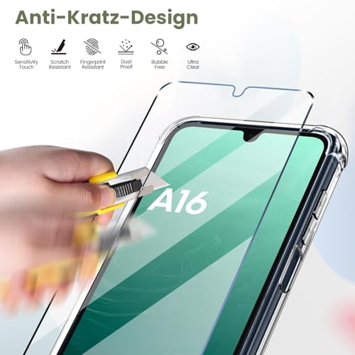 New&Teck hülle für Samsung Galaxy A16 4G/5G + 2 Hartglas-Displayschutz, Schutzhülle aus weichem TPU-Silikon, Bumper mit verstärkten Ecken, klarer Schutz (transparent)