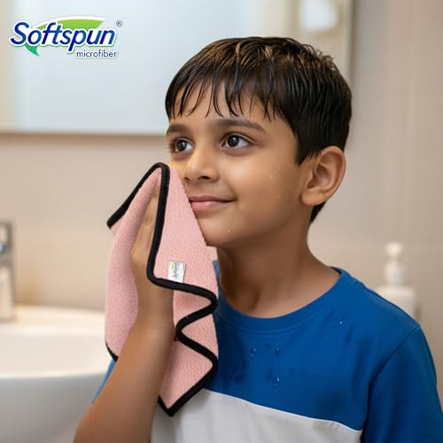 Image of SOFTSPUN Microfiber Baby Hand & Face Wipes 280 GSM 20x30 Cms, 4 Piece Towel Set, Light Pink! Super Soft & Comfortable for Newborn Baby and Kids Quick Drying Ultra Absorbent in Small Size.